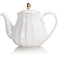 Sweejar Home Porcelain Tea Pot with Infuser and Lid,Teaware with Filter 890 ml for Tea/Coffee/Milk/Women/Office/Home/Gift (Pumpkin Shape, White1)