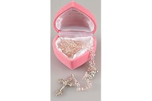 My 1st rosary childs girl pink glass small rosary beads + box fab Communion gift by C BC