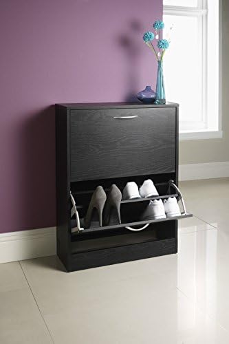 Wooden Shoe Storage Cabinet Chaussures 2 Drawer Footwear Stand Rack Shoe Cabinet Black