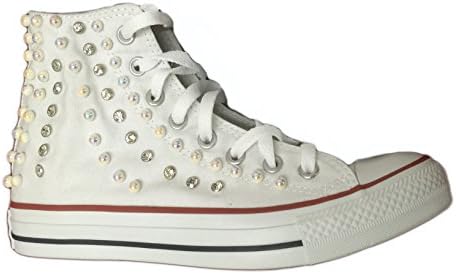Converse All Star Hi Custom (High) With Pearls and Rhinestones Outer Side With Waterfall Effect. White Size: 9