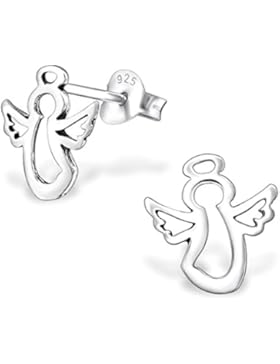 JAYARE Kinder-Ohrstecker Schutzengel 925 Sterling Silber oxidiert 10 x 10 mm Ohrringe