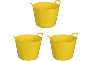 M1SS Set of 3 - 26L/40L/75L Litre Yellow Robust Versatile Multipurpose Medium/Large/Extra Large Flexi Tub Garden Home Flexible Plastic Storage Container Bucket Trugs Horse Feeder Flex (26 Litre)