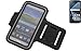 Produktbild Neopren Jogging Armband Sportarmband Oberarmband für Blackberry DTEK50, schwarz mit Reflektor Streifen. Fitness Lauf Armband