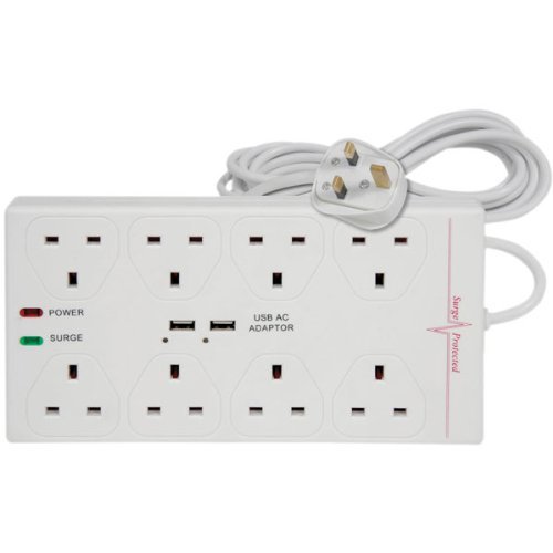 PRO ELECSivitec 8 Way Surge Protected Extension Lead with 2 USB Charger Socket