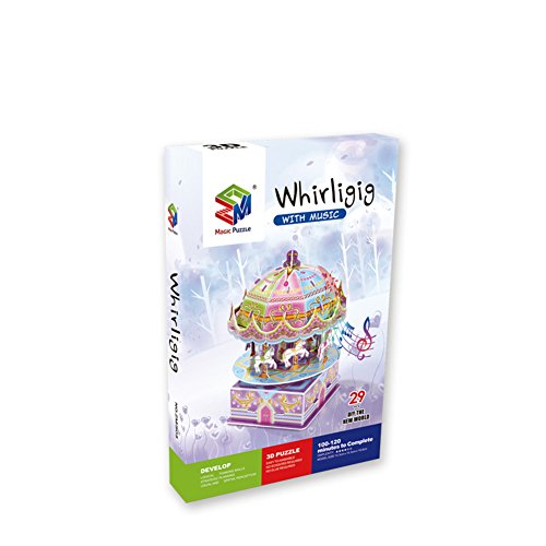 3D Whirligig Jigsaw Puzzles for Children, Carousel Horse Puzzle with Music DIY Building Model Early Learning Educational Toys Brain Teasers Kids Girls Toys Birthday Gift-29 Pcs