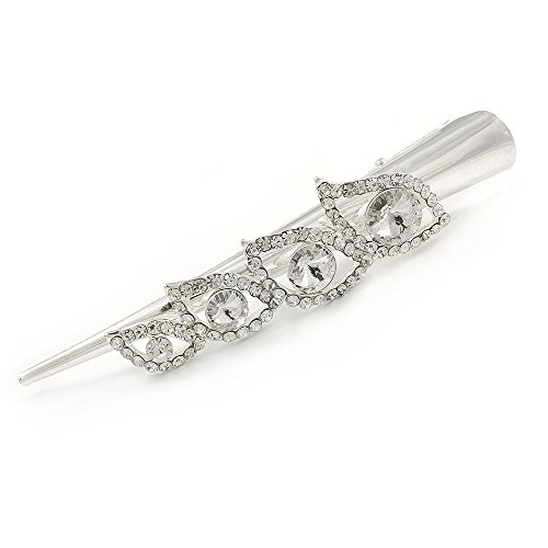 Bridal/ Prom/ Wedding Rhodium Plated Clear Clear Crystal Multi Eye Hair Beak Clip/ Concord Clip - 13cm L