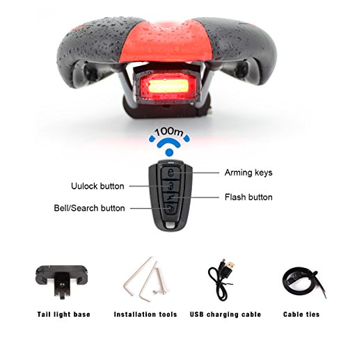 OUTERDO 3 in 1 Fahrrad Wireless Rücklicht Fahrrad Fernbedienung Alarmschloss Feste Position Mountain Bike Smart-Bell-COB-Endstück-Licht USB-Lade - 2