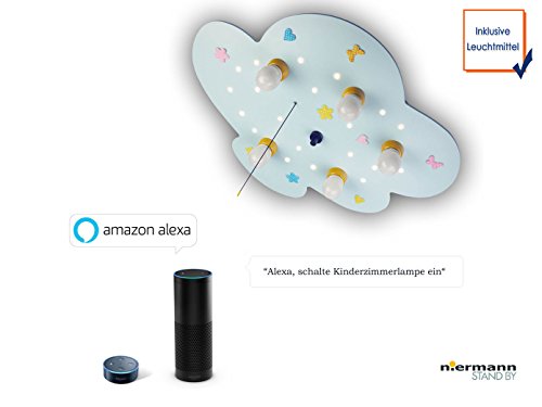 Preisvergleich Produktbild LED Kinder Deckenleuchte Babyline - Amazon Echo kompatibel - mit bunten Stoffapplikationen, + Zugschalter für Schlummerlicht Funktion im Kinderzimmer!
