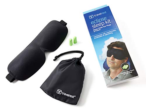 Travelrest® Tranquility Schlafmaske mit Ohrstöpseln & Tragetasche (Schwarz 2er Pack)