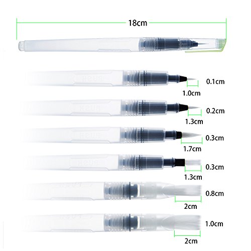 ZWOOS 6 Stück Water Brush Pen Aquarell Pinsel Pen Wasser Pinsel – Wasserpinsel Perfekt für Wasserfarben, Aquarellstifte, Pinselstifte, Marker - 2