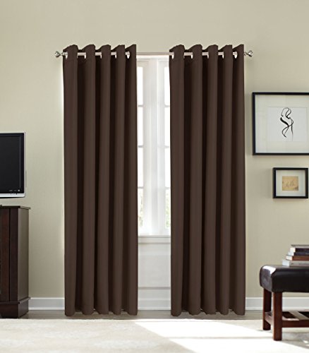 Thermal Eyelet Blackout Curtains by Feathers & Linen (Chocolate, 46x72) by Feathers & Linen