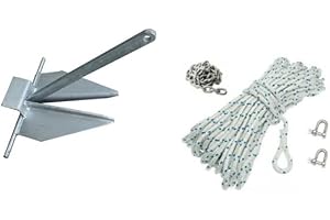 ART PESCA Kit Ormeggio Ancora Danforth Completo Di Corda e Catena Vari Pesi
