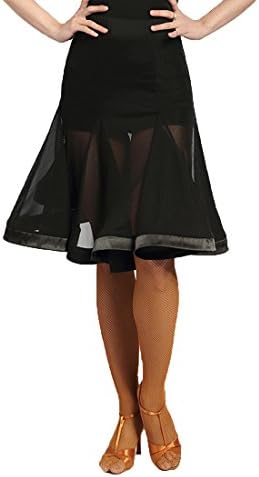 G2041 latin dance translucent yarn-connected “fishbone” swing skirt (black, small)