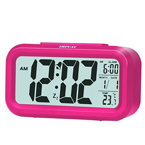 ZHPUAT Digital-Wecker Digitaluhr große LCD-Ziffern mit Hintergrundbeleuchtung Rosa