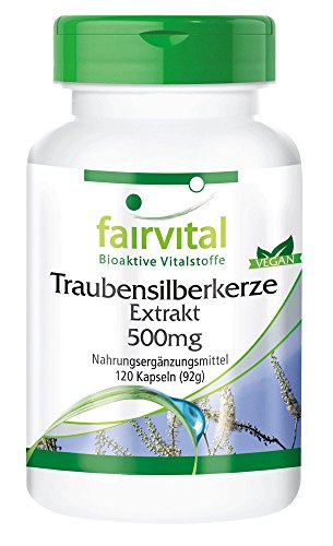 fairvital - Cimífuga - Extracto de Cohosh Negro - 120 cápsulas vegetarianas - Sin aditivos - 500mg - ¡Calidad Alemana garantizada!