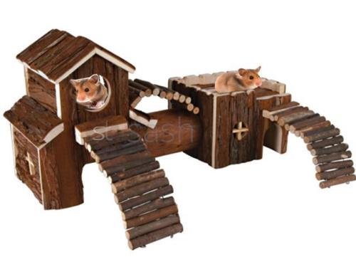 LIVIVO ® Natural Wooden Hamster Mouse Gerbil Playground Rats Pets Toys Play House Tunnel