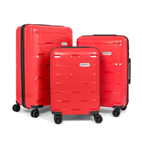 MasterGear Juego de Maletas de Viaje de Polipropileno &ndash; Set de Maletas R&iacute;gidas con 4 Ruedas Giratorias -  Maletas Apilables en Tama&ntilde;os S, M, L