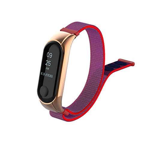 Beetest A Pulsera Xiaomi Mi Band 3 Correa de Reloj Elegante Reemplazo de Bandas para Mi Band 3-Lienzo de Bucle de Moda(Azul+Rojo)