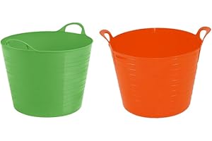 M1SS Set of 2-26L Litre Flexi Orange and Lime Green - Robust Versatile Multipurpose Medium Flexi Tub Garden Home Flexible Plastic Storage Container Bucket Tub Trug Horse Feeder Flex Tub- MADE IN UK (26L)