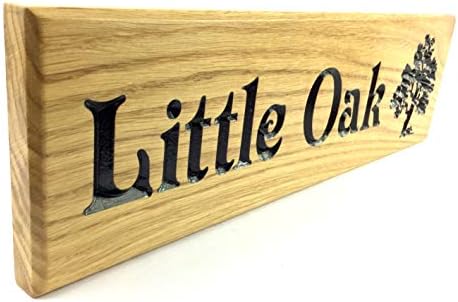Personalised customisable bespoke text optional oak tree image 38x11cm hand finished modern solid oak engraved wooden house name garden gate shed number street door plaque gifts child bedroom wall art
