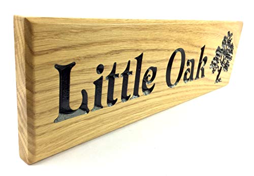 Personalised customisable bespoke text optional oak tree image 38x11cm hand finished modern solid oak engraved wooden house name garden gate shed number street door plaque gifts child bedroom wall art
