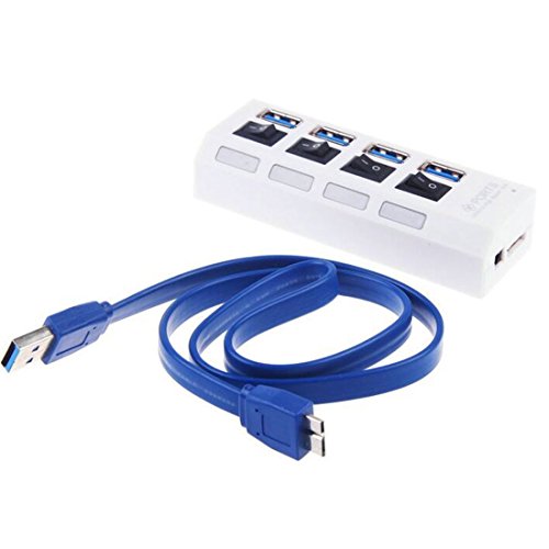 High-Speed Datenübertragung USB 3.0 Hub 4 Port Ports Splitter Ac Power Adapter mit Ein / Aus Schalter und LEDs Hot Plugin Plug & Play für PC Laptop, Computer Windows MAC, IPhone 7, LG, IPad, Samsung Macbook Pro Laptop Iphone Ipad Datenübertragung Aufrechtzuerhalten Farbe: Weiß