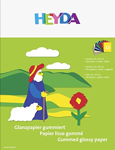 Heyda 2048006 Glanzpapier-Heft (22 x 25 cm, 80g/m², 12 Blatt (10 Farben+gold+silber)