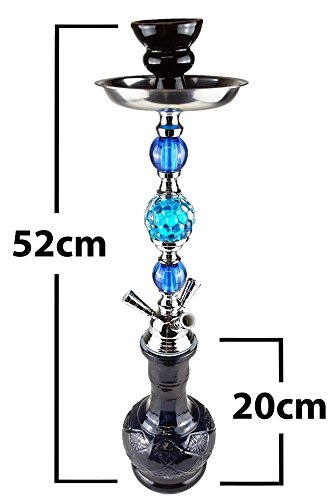 BAYLI – Shisha Set, Hookah, Orientalische Wasserpfeife mit 3 Schläuchen inklusive Zange, Tonkopf Shisha Höhe- ca. 52cm Nargile Hookah mit Tonkopf und Zange + Alufolie + 10 x Mundstück F30 - 2