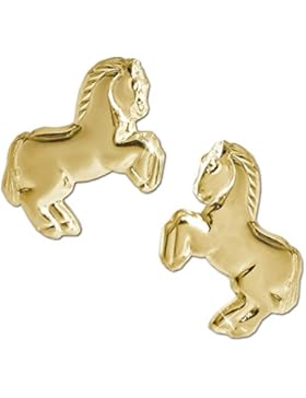 CLEVER SCHMUCK Goldene Ohrstecker großes Pferd 12 x 8 mm springend glänzend Rückseite hohl 333 GOLD 8 KARAT
