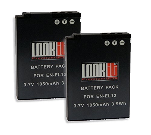 2x LOOKit Akku EN-EL12 (1050mAh) inkl. Ladegerät für passend zu Nikon Keymission 170 360 Nikon A900 S9900 P340 AW130 S9700 S9600 P330 COOLPIX A AW110 S31 S9500 - 2
