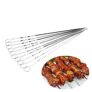 PINK PARI (LABEL) 10PCS Stainless Steel Barbecue Skewers Flat Metal Skewers Shish Kebab Grilling Skewers BBQ Sticks Grill Tools for Home Party Picnic