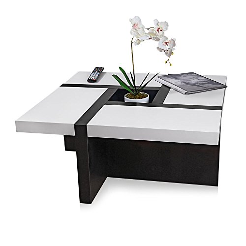 Melko® Couchtisch Wohnzimmertisch weiß / schwarz, 80x80x35 cm, Beistelltisch Designertisch Holz