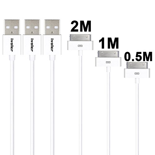[3 Stück] iPhone 4s Kabel, iVoler [0.5m+1m+2m] 30 Pin Dock Connector auf USB Kabel Sync und Ladekabel Datenkabel USB mit 30 polige Stecker für Apple iPhone 4/4s, iPhone 3G/3GS, iPad 3/2/1, iPod touch 2 3 4, iPod nano 5/6 (Weiß)