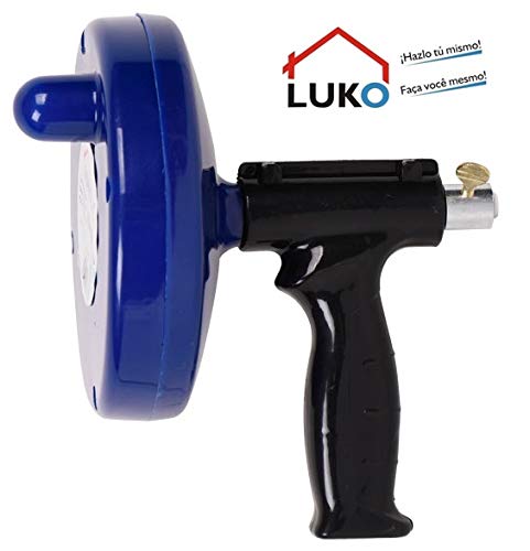 LUKO BRICO presenta desatascador giratorio de tuberías de varilla/muelle/espiral de acero revestido de zinc, Profesional, desbloquea desagües limpiamente, con recogedor, long. 4,6m- Nuevo en Amazon