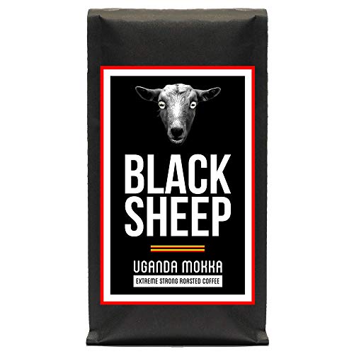 Black Sheep Coffee - Uganda Mokka | Ganze Bohnen Röstkaffee aus Uganda | Starker Kaffee mit wenig Säure | sehr dunkle Trommelröstung | Nicht für schwache Gemüter und schwangere Frauen empfohlen