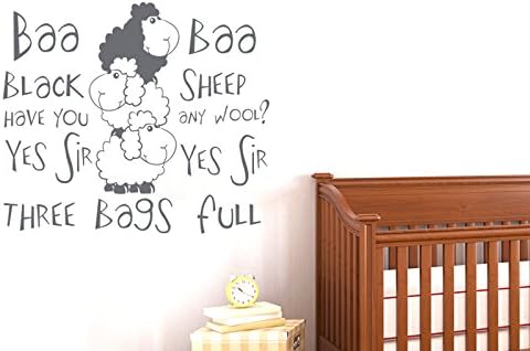 Nursery Rhyme Baa Baa Black Sheep Have You Any Wool Wall Stickers Art Decals - Large (Height 57cm x Width 66cm) Grey