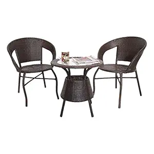 Corazzin Garden Patio Seating Chair and Table Set Balcony Outdoor Furniture with 1 Table and 2 Chairs Set (Brown)