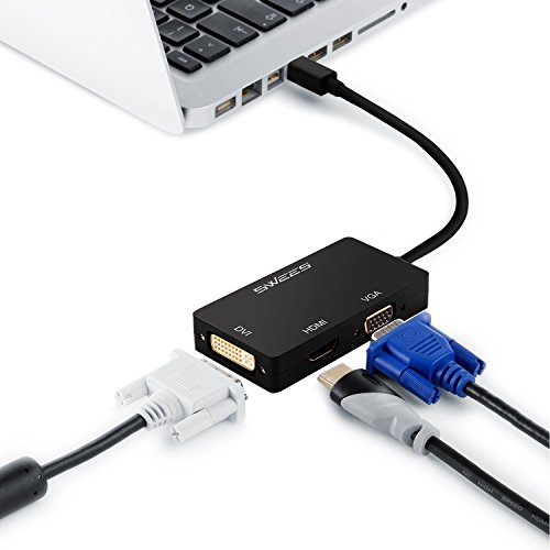 Swees® 3in1 Mini Display Port zu VGA + HDMI + DVI Adapter Konverter Kabel für Apple MacBook, MacBook Air, MacBook Pro, iMac, Mac mini, Microsoft Surface Pro 1 2 3, Lenovo Thinkpad X1/ Carbon/ Touch/ Helix usw – Schwarz - 5