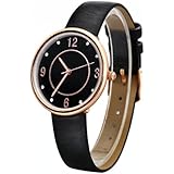 Nuovo Women's Watch with Black Dial Analogue Display and Black Leather Strap