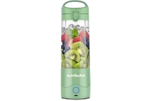 ‎NUTRIBULLET nutribullet przenośny NBP003LG, przenośny blender z kubkiem izolacyjnym 475 ml, 4-punktowy nóż, kubek z tritanu, 15 cykli autonomii, w zestawie pokrywa i słomka, ładowanie USB-C, jasnozielony