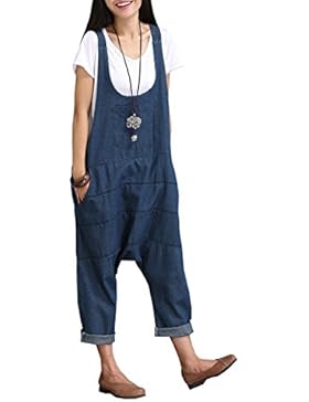 ELLAZHU Donna Cinghia Gamba Larga Jean Denim Rompers Harem Jumpsuit SJ07