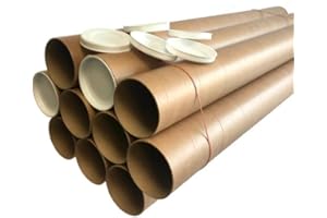 GMS GLOBAL MOVING SOLUTIONS Pack de 10 Tubos de Cartón para Documentos Formato A3 - 7,1cm de Diámetro x 37,5cm de Largo Interior, Incluye Tapas Blancas de Plástico, Perfecto para Almacenaje, Archivo y Envío. (7,1x37,5 cm (A3))