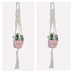 Wonderland ( Pack of 2) Macrame Plant Hanger Indoor Hanging Planter, Handmade Outdoor Hanging Plant Holder Basket Stand Flower Pots with Nature Cotton for Decorations