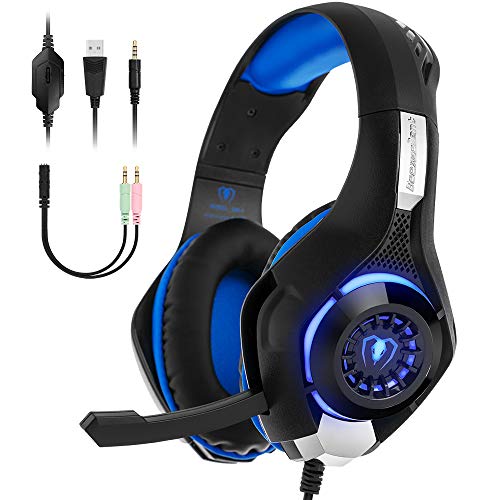 Beexcellent Gaming Kopfhörer PS4 Over Ear GM-1 Gaming Headset mit LED Stereo Sound Kopfhoerer 3.5 mm mit Mikrofon Headphone für PC Laptop XBox One PlayStation 4