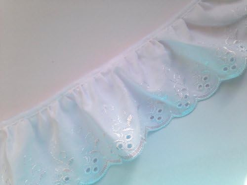 Broderie Anglaise Lace Gathered Frilled Trimming White x 2 Meters - 75mm 3 Inch