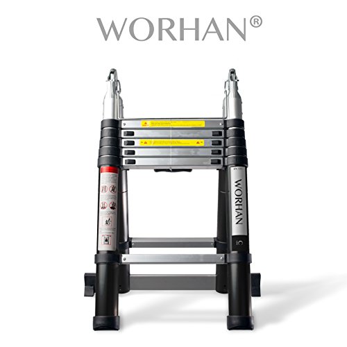 WORHAN® 3.8m TELESKOPLEITER 2 in 1 ANLEGELEITER KLAPPLEITER ALU TELESKOP LEITER MULTIFUNKTTIONS LEITER 380cm K3.8 (......3.8m C-Line)