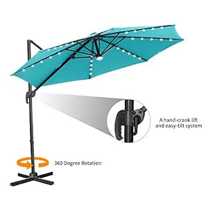 Hyd Parts Patio Offset Cantilever Umbrella With Base 10 Feet Outdoor Umbrella 360 Rotation With Cross Base Tilt For Garden Deck Backyard 10 Ft Blue Amazon In Garden Outdoors