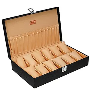 LEDO Mens and Womens Watch Box Holder Organizer Case In 12 Slots of watches In Royal Black color