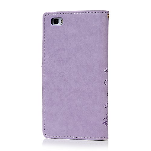 Funda Huawei P8 Lite  Versi  n 2015   Carcasa Libro PU Premium Leather Cuero impresi  n - Mavis s Diary Flip Case Cover Con TPU Goma Flexible Cierre Magn  tico Funci  n de Soporte Billetera con Tapa - Dise  o de Mariposa y flor P  rpura claro