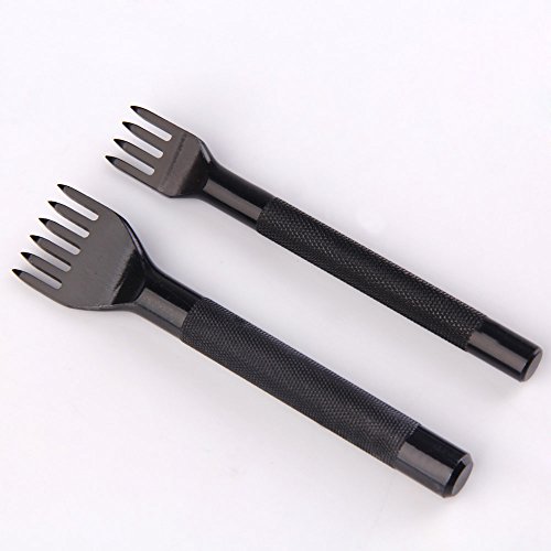 Yesfor 4 Stil Leder Handwerk Locher-Satz Werkzeuge „Gabel“ Rhombus Stanz Lederverarbetung Werkzeug 4mm- Zahnteilung (Schwarz) - 4